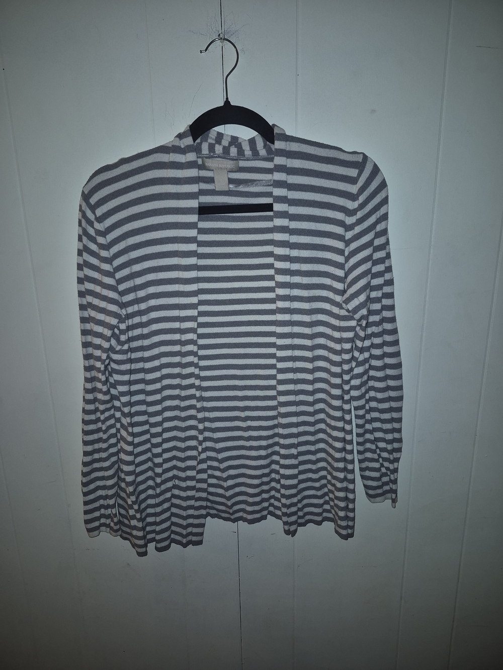 Banana Republic Gray & White Striped Open-Front Cardigan